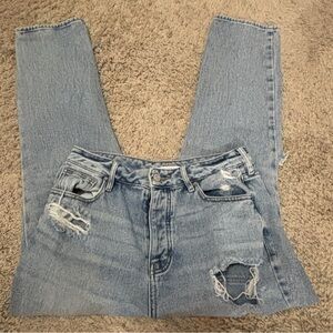 Pacsun Size 28 Mom Jean 100% Cotton Lt Wash Distressed Button Fly Straight Leg